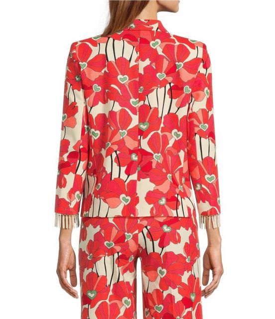 【送料無料】 タラジャーモン レディース コート アウター Valensole Floral Print Notch Lapel Bracelet Sleeve Beaded Fringe Jacket Coquelicot