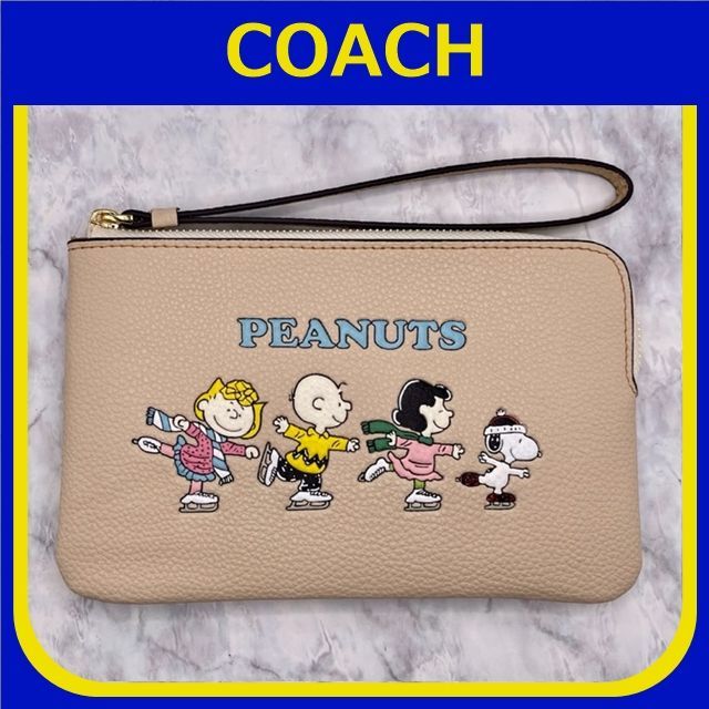 新品未使用 COACH コーチ 財布 コーナ ジップ リストレット スヌーピー 未使用級美品✨COACH コーチ 財布 コーナージップ リストレット