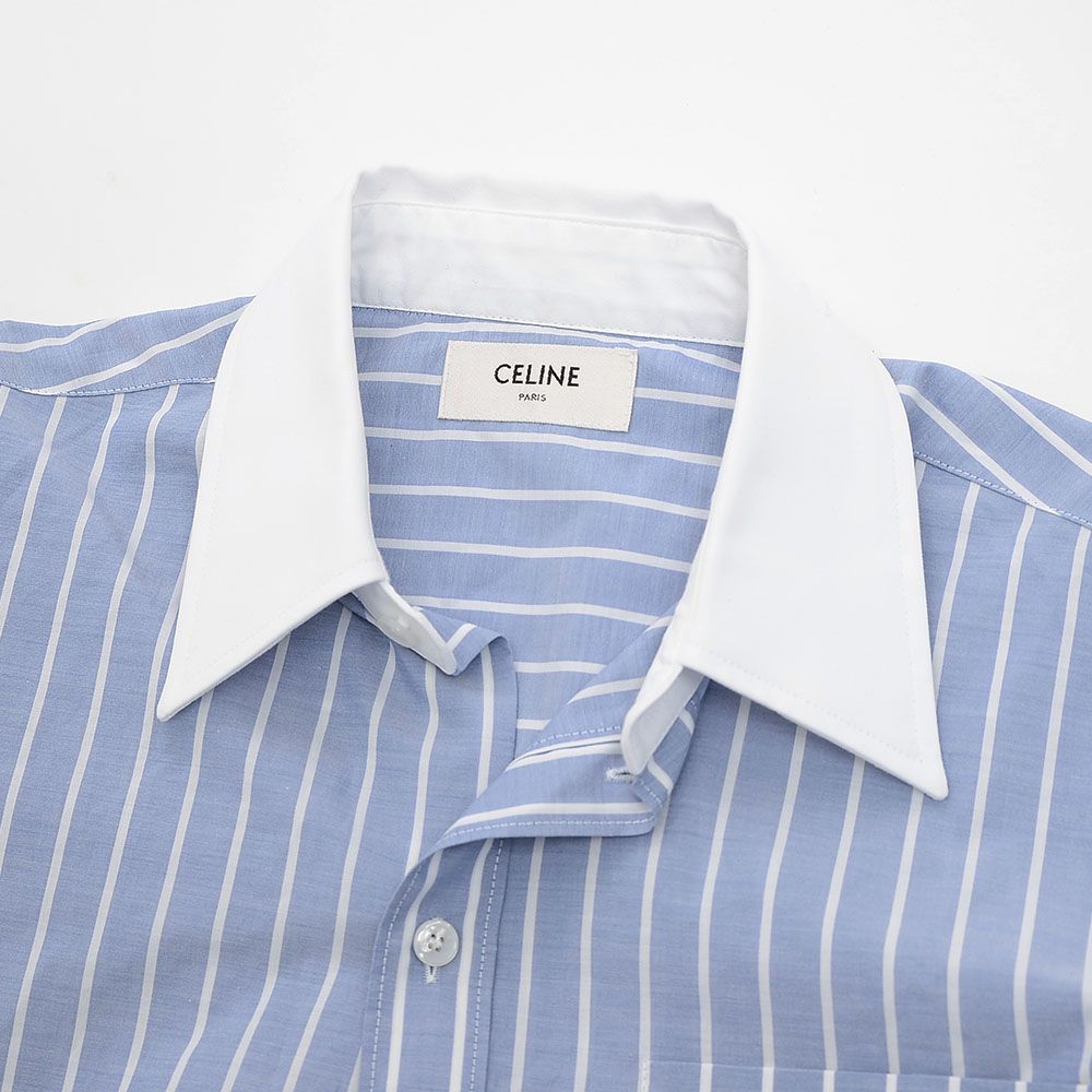 セリーヌ⭐︎ストライプ クロップド シャツ34 新品 セリーヌ ストライプ クロップド シャツ ブルー/ホワイト 34サイズ