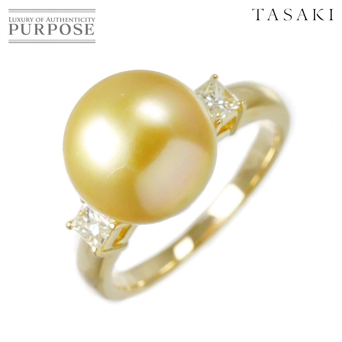タサキ TASAKI 10.5号 リング 白蝶真珠 10.6mm ダイヤ 0.27ct K18 YG  
