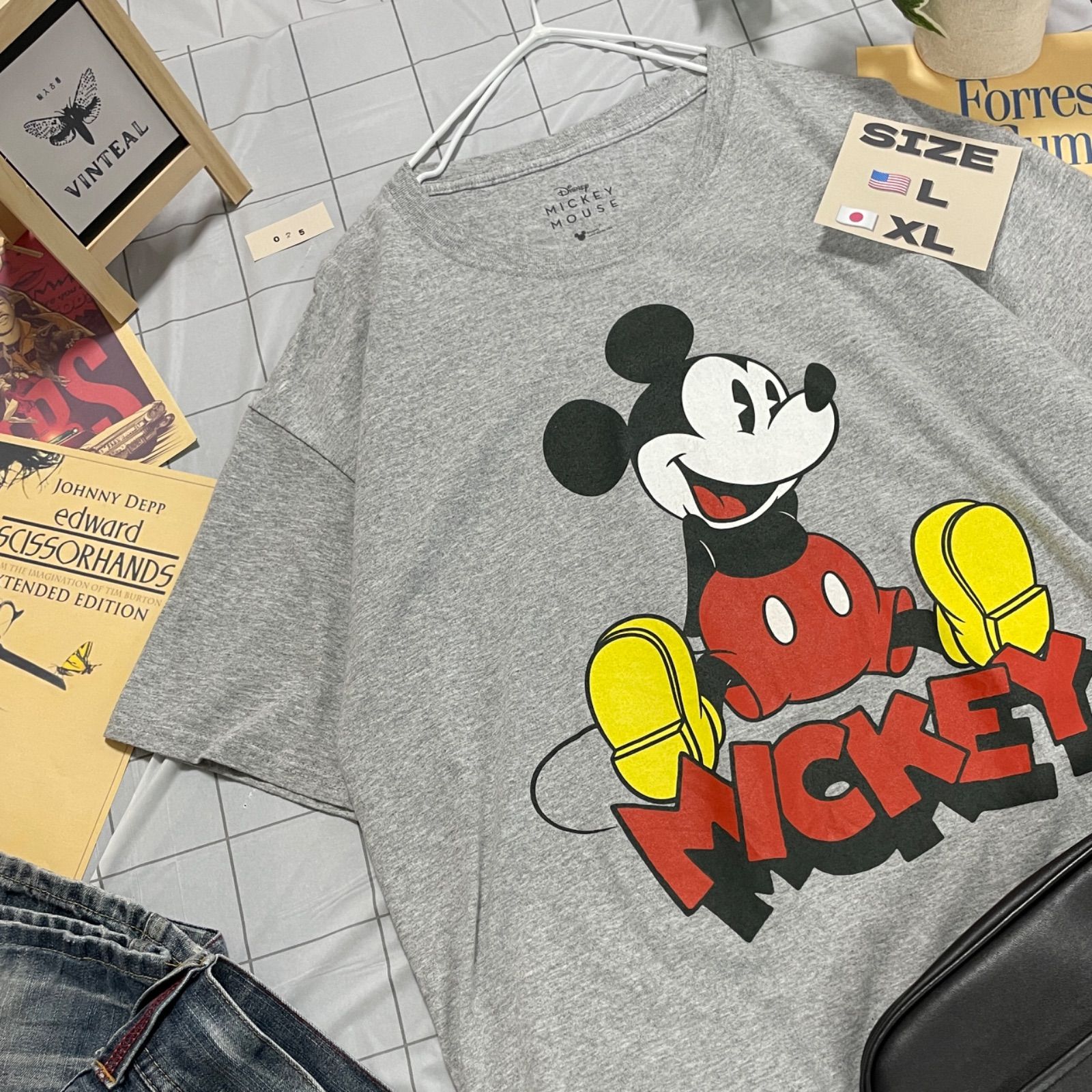 USA古着 海外 DISNEY ディズニー Tシャツ グレー L オールドミッキー