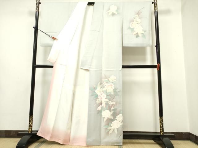 平和屋着物▽訪問着 単衣 刺繍 立波文 暈し染め 正絹 逸品