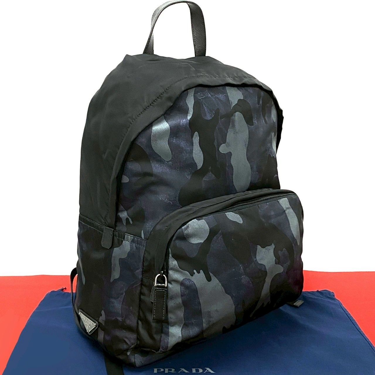PRADA プラダ カモフラージュ 迷彩 柄 ナイロン サフィアーノ レザー リュックサック デイパック バックパック ブラック 45737