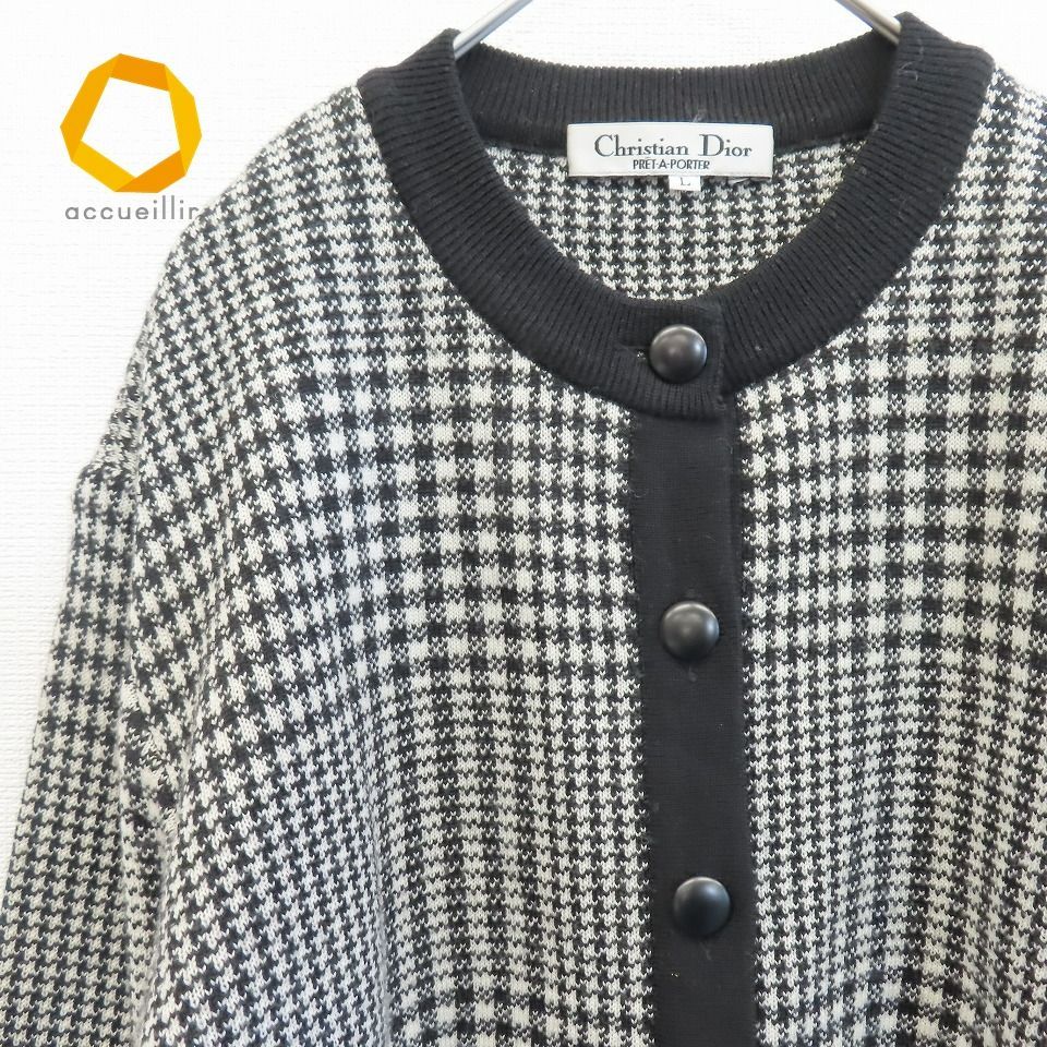 Christian Dior◇カーディガン(薄手)/36/カシミア/GRY/千鳥格子