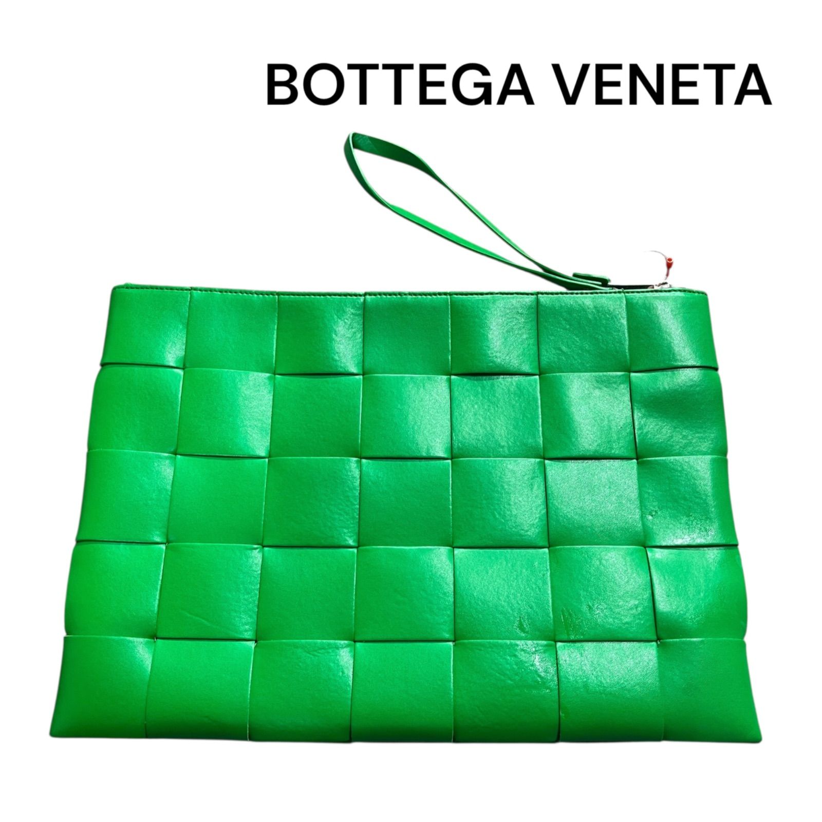 ●ボッテガヴェネタ BOTTEGA VENETA イントレチャート グリーン セカンド クラッチバッグ メンズ 5D578