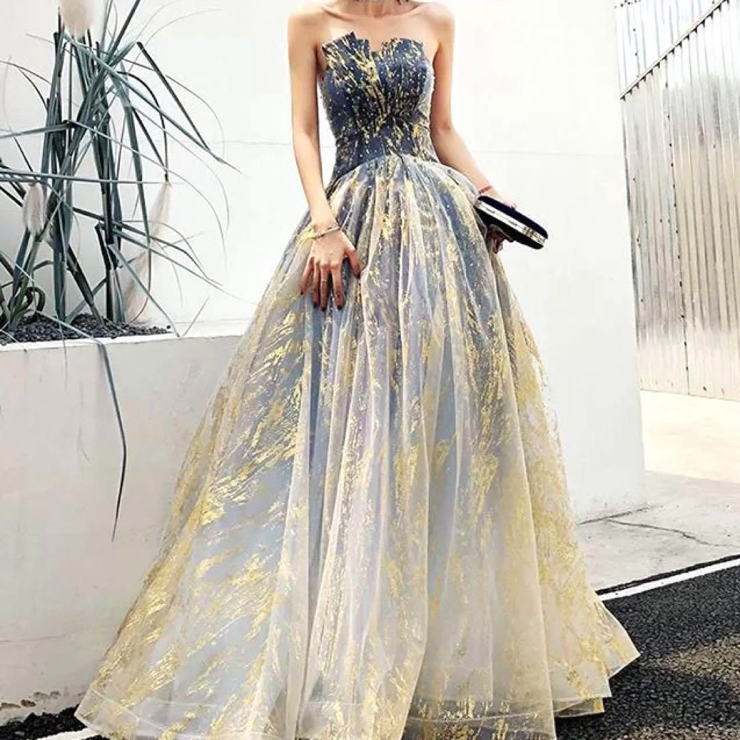 ゴールドがオシャレなベア イブニングドレス?.?
