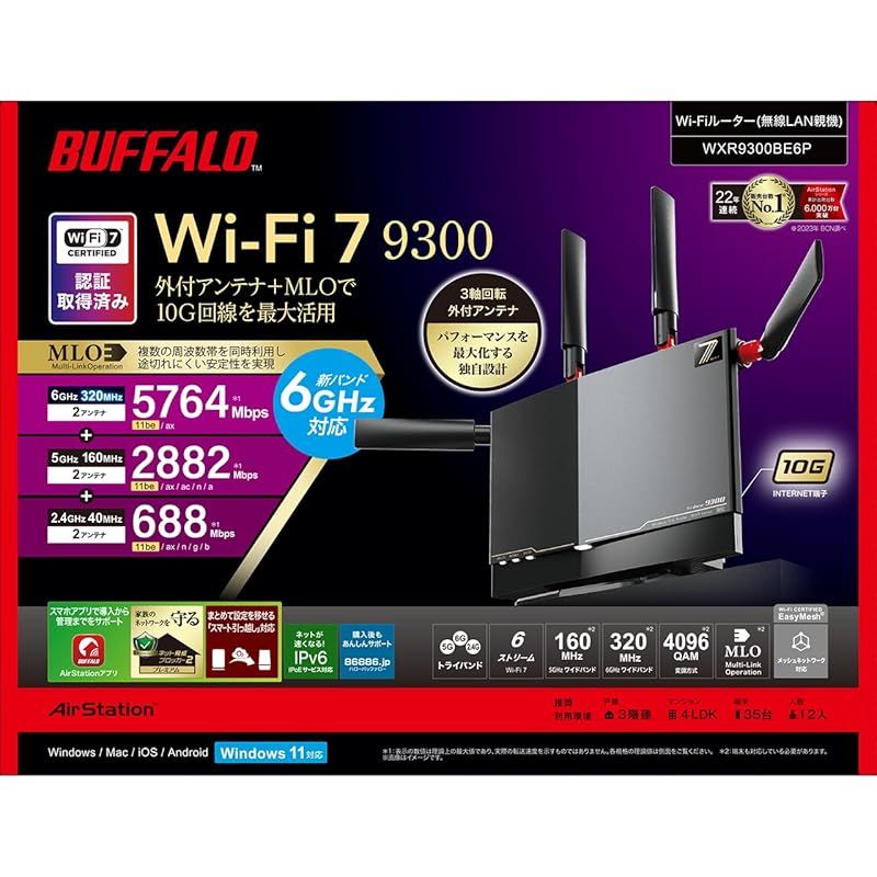 WXR9300BE6P Wi-Fi 7対応 トライバンドルーター ハイパフォーマンスモデル