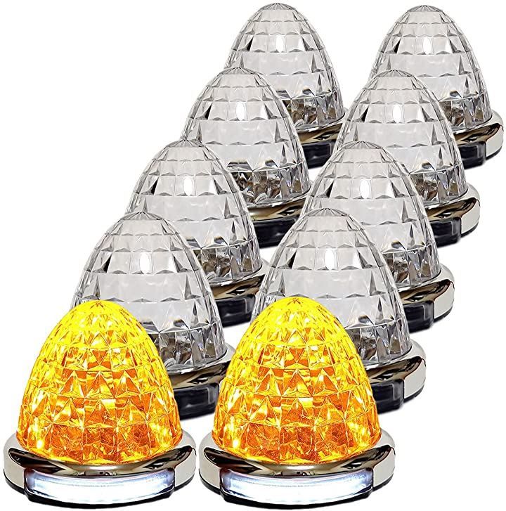 Customize 互換品 カスタマイズ 12V 24V トラック用 LED マーカーランプ 路肩灯機能付 サイド メッキリング 5面クリスタルカット仕様 22LED 汎用(オレンジ,  10個セット)