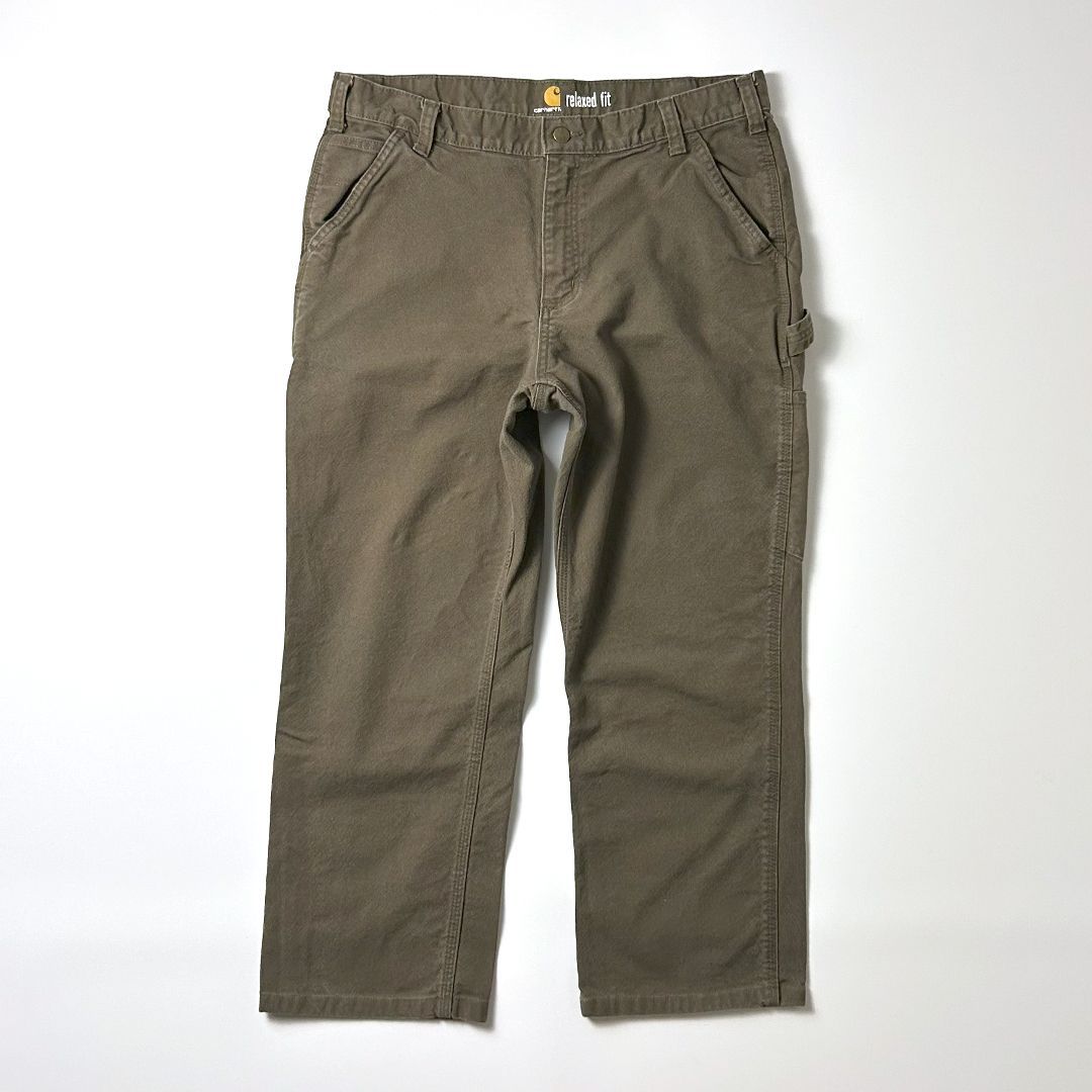 カーハート　ペインターパンツ　モスグリーン　ダック地　古着　W36 L34 Carhartt ペインターパンツ モスグリーン W36 L32（実寸W34 L26