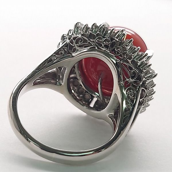 ※併売商品※◆新品仕上げ◆天然珊瑚 リング C 約13.8mm D1.57ct PT900 約17号 GRJソーティング レディースジュエリー　M888