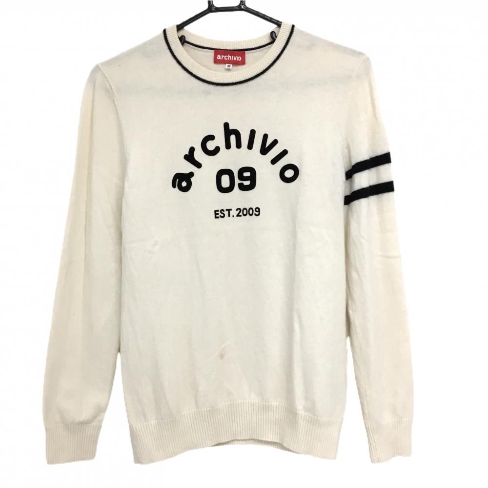 アルチビオ セーター 白×黒 フロントロゴ ウール100％ ニット