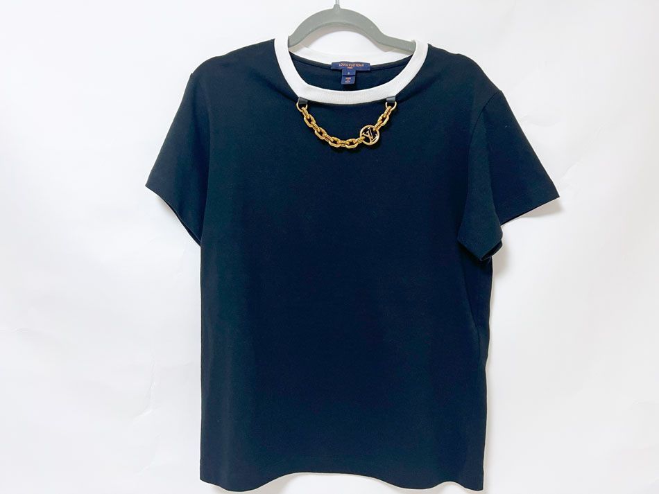 LOUIS VUITTON ルイヴィトン レディース コントラスト トリム Tシャツ トップス ブラック チェーン Sサイズ RW232W OB0 FPTS37 LOUIS VUITTON ルイヴィトン レディース コントラスト トリム T