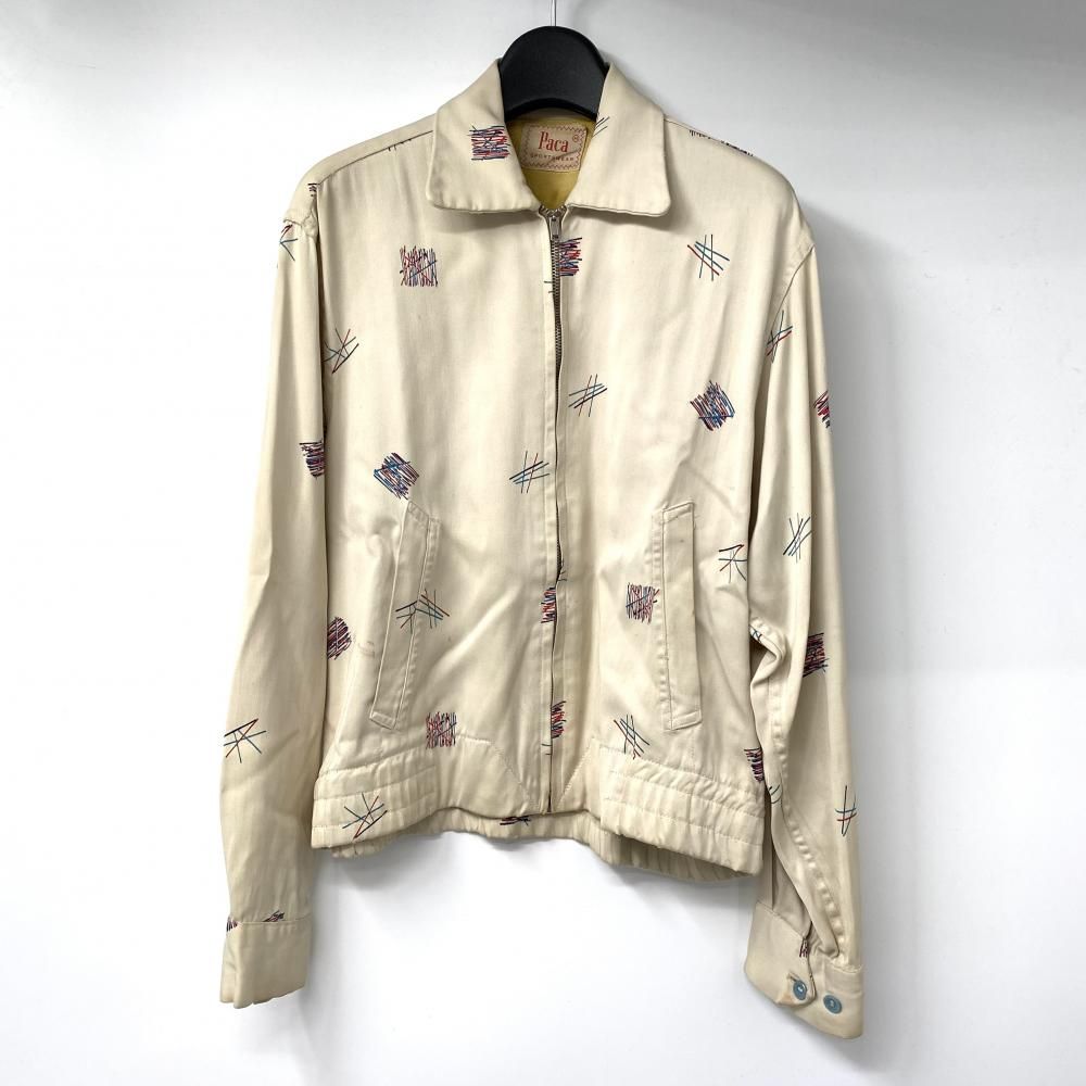 【中古】50s Paco アトミック柄ギャバジャン サイズM ベージュ SERVALジッパー[17]