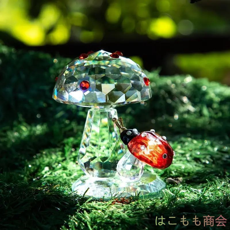 クリスタルてんとう虫とキノコの置物 - ホームテーブルデコレーションオーナメント