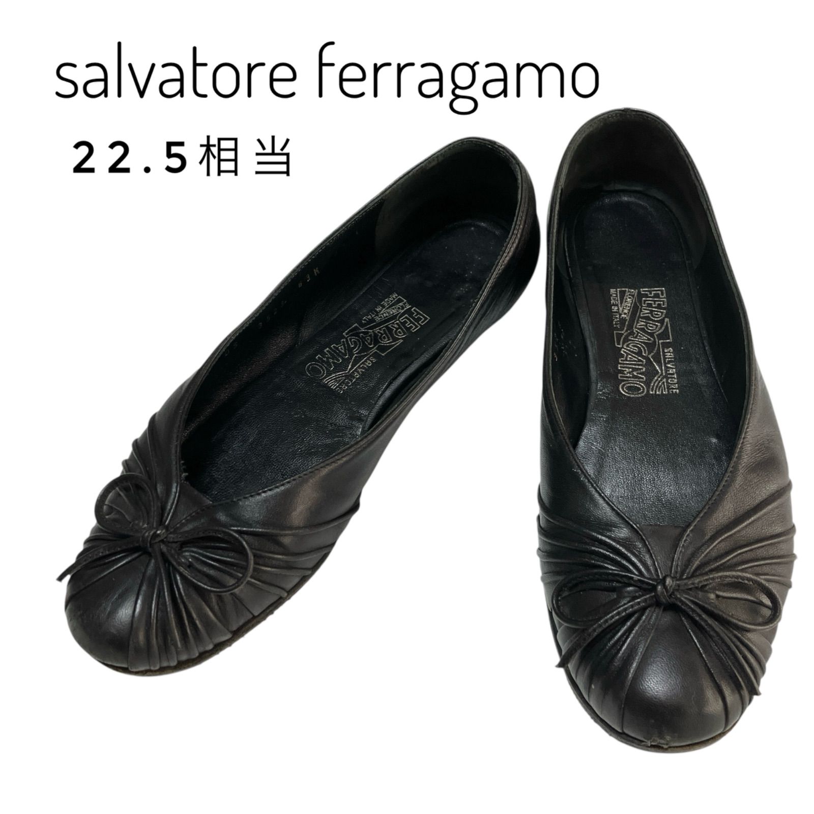 Salvatore Ferragamo 黒 リボン付きパンプスVIRA23㎝