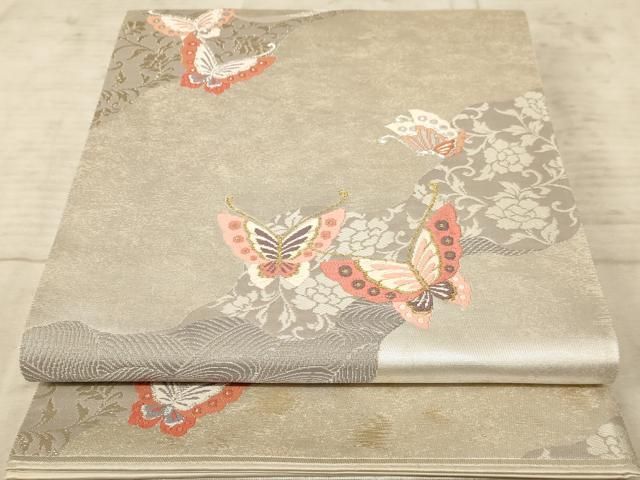 鉄腕アトム様［4887］袋帯 美品 舞蝶花文様 金銀糸 唐織 六通 正絹 着物黒 鉄腕アトム様［4887］袋帯 美品 舞蝶花文様 金銀糸 唐織 六通