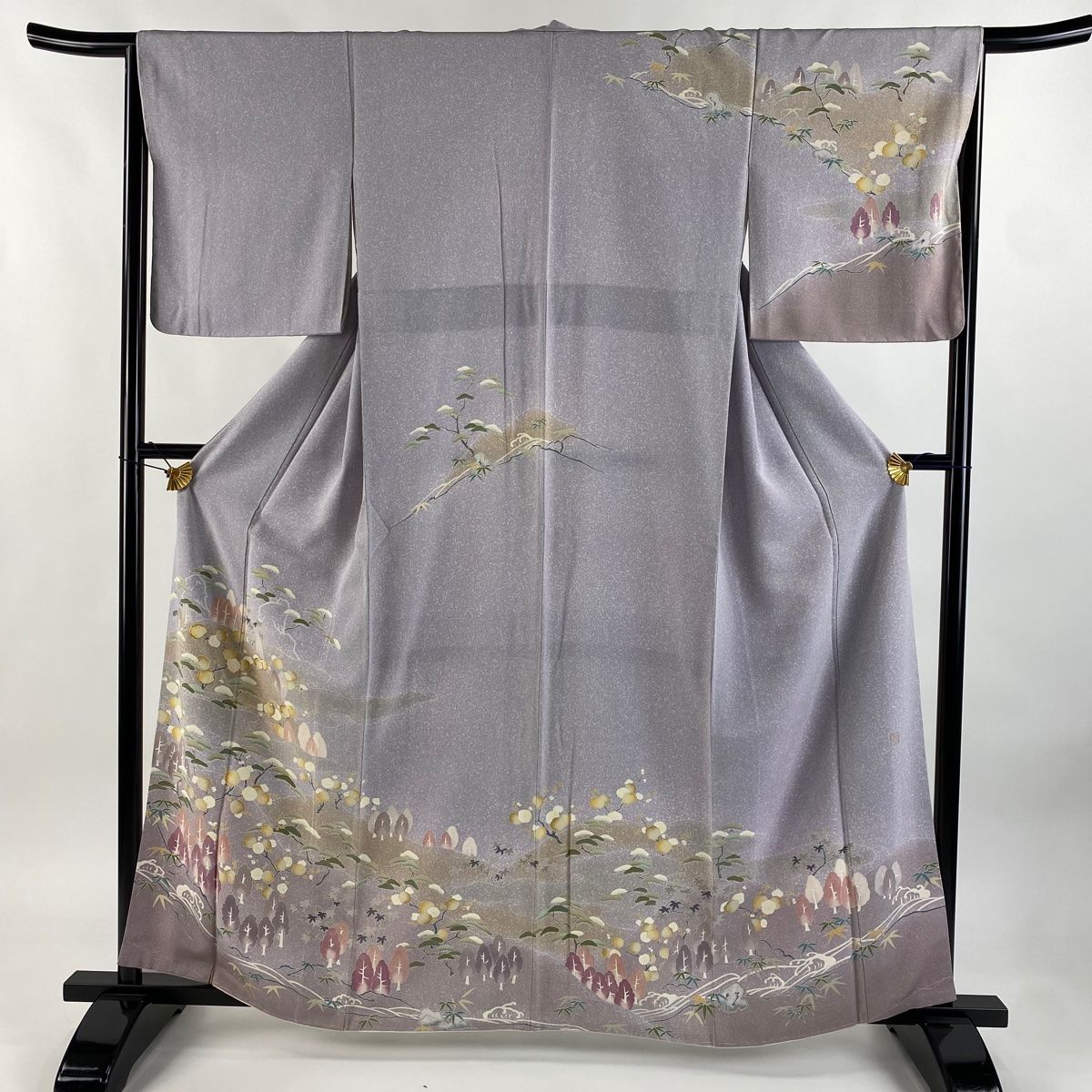 訪問着 身丈159.5cm 裄丈64.5cm M 袷 落款 松竹梅 樹木 金糸 ぼかし 薄紫 正絹