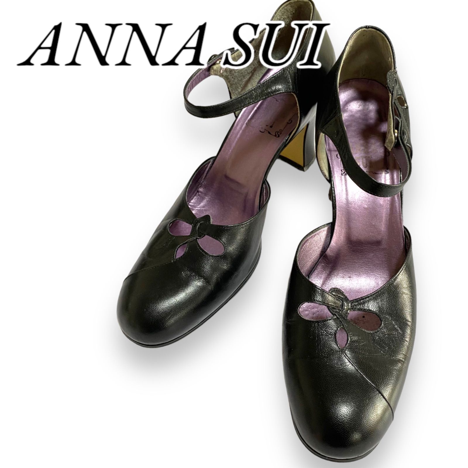 ANNA SUIアナスイ 24センチ ヒールパンプス バックリボン エナメル 