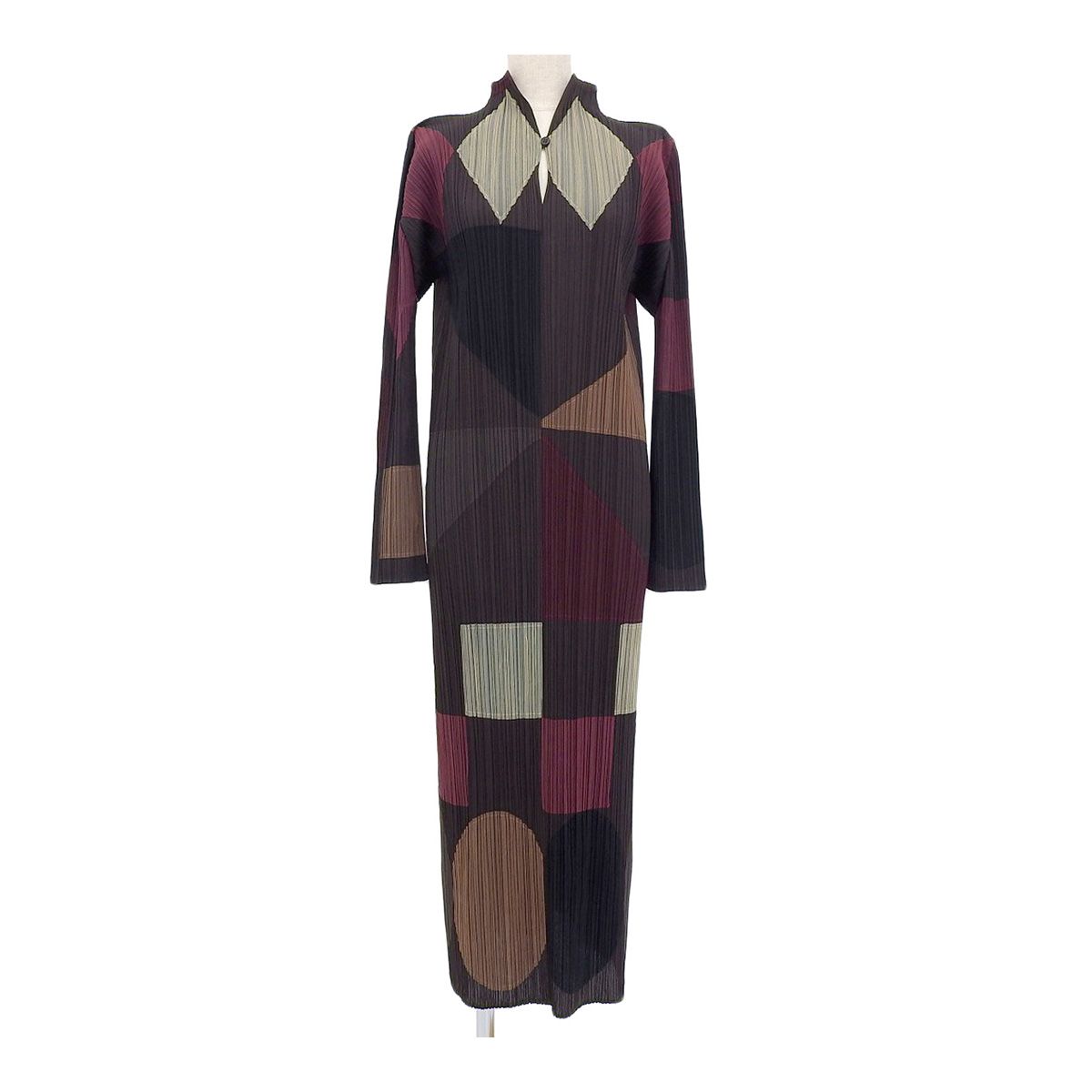 イッセイミヤケ PLEATS PLEASE ハイネック ロング ワンピース PP43-JH835 レディース ブラウン マルチ ISSEY MIYAKE アパレル 小物