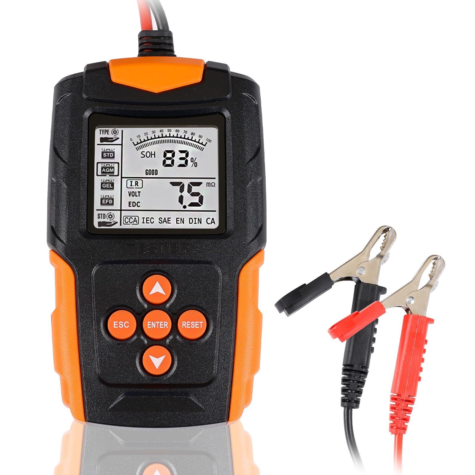 バッテリーチェッカー 車 バッテリーテスター バッテリー診断機 CCA値/内部抵抗値mΩ/電圧 測定 12V・24V 鉛蓄電池 AGMバッテリー ゲル型バッテリー EFBバッテリーなどに使える LCDデジタル表示