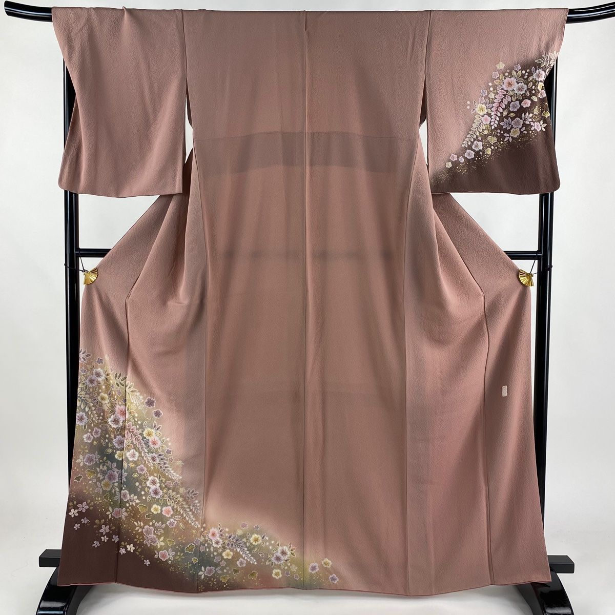 付下げ 身丈163cm 裄丈69.5cm L 袷 翠山工房 落款 辻が花 金彩 ぼかし ピンクベージュ 正絹 名品