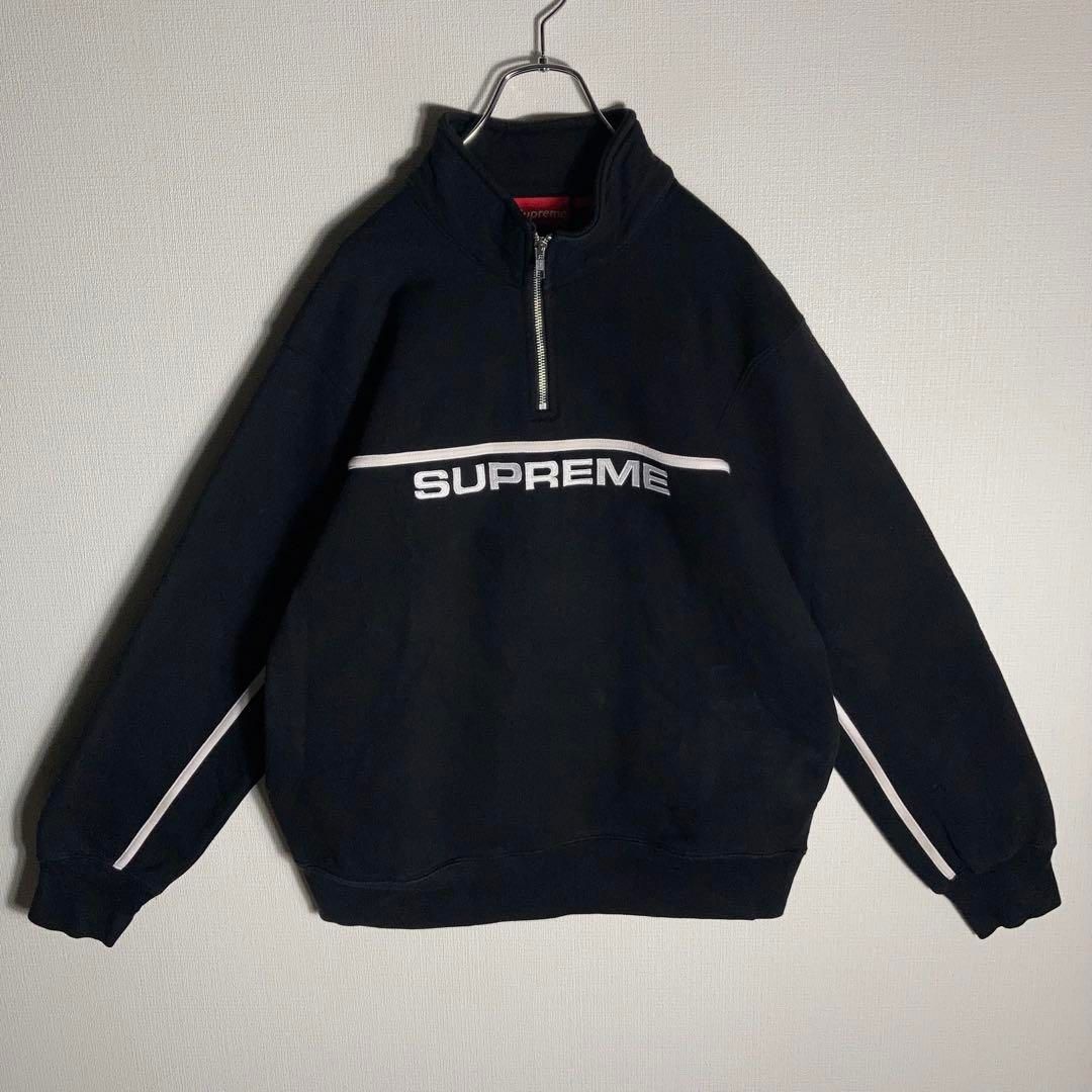 SUPREME スウェット ハーフジップ 刺繍ロゴ 黒 L - メルカリ