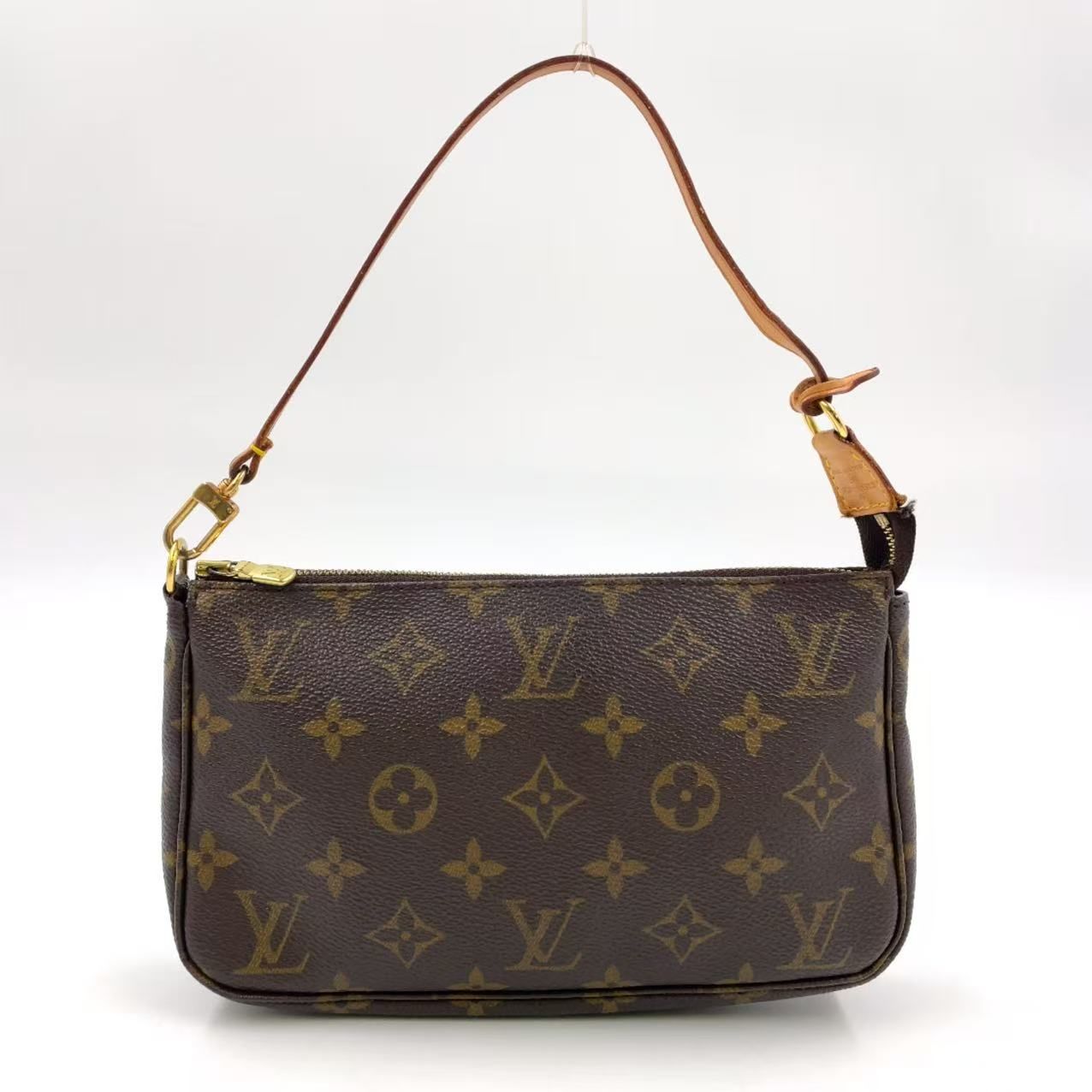 LOUIS VUITTON ポシェットアクセソワール モノグラム モノグラム レザー×PVC ブラウン ハンドバッグ ゴールド M51980