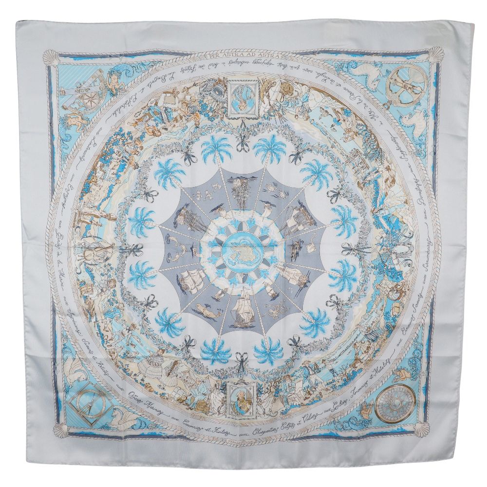 HERMES エルメス カレ90 困難を通じて天へ PER ASTRA AD ASTRA シルク 青 レディース スカーフ