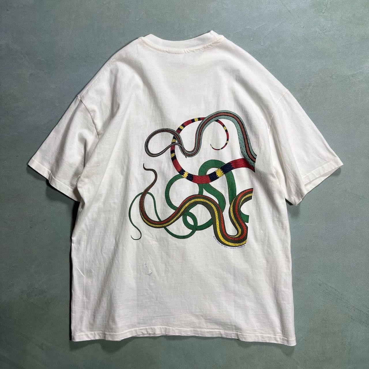 90s USA 両面プリント アート 蛇 アニマル シングルステッチ Tシャツ 