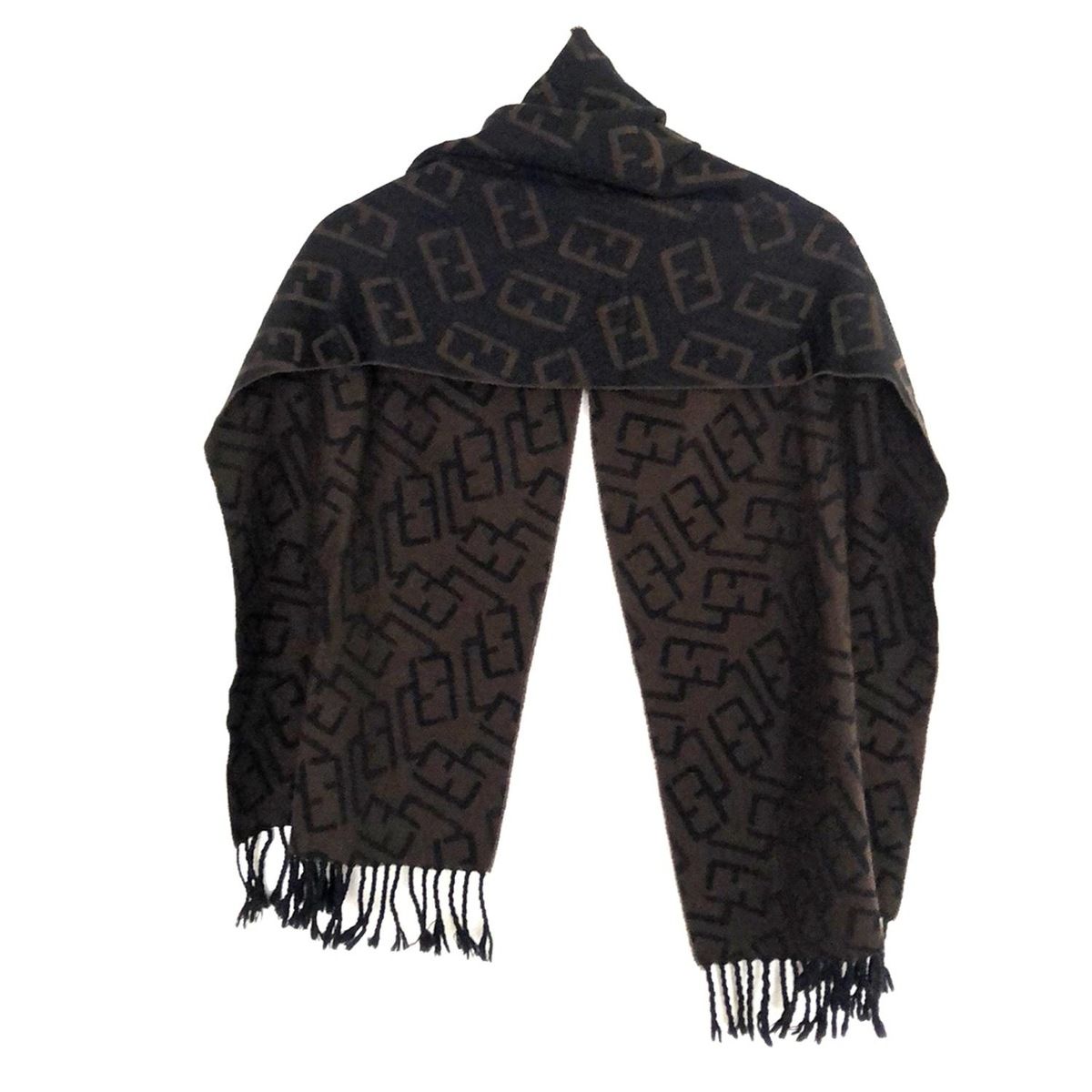 FENDI フェンディ マフラー - ブラウン×黒 FFロゴ ウール