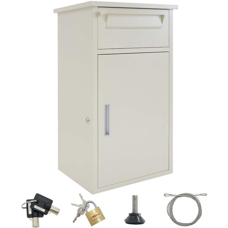 ワンプッシュ施錠＆大容量 宅配ボックス ポスト一体型 戸建て用 防水 盗難防止 コンパクト おしゃれ 置き配も安心 荷物受け取り スマートな玄関に ベージュ