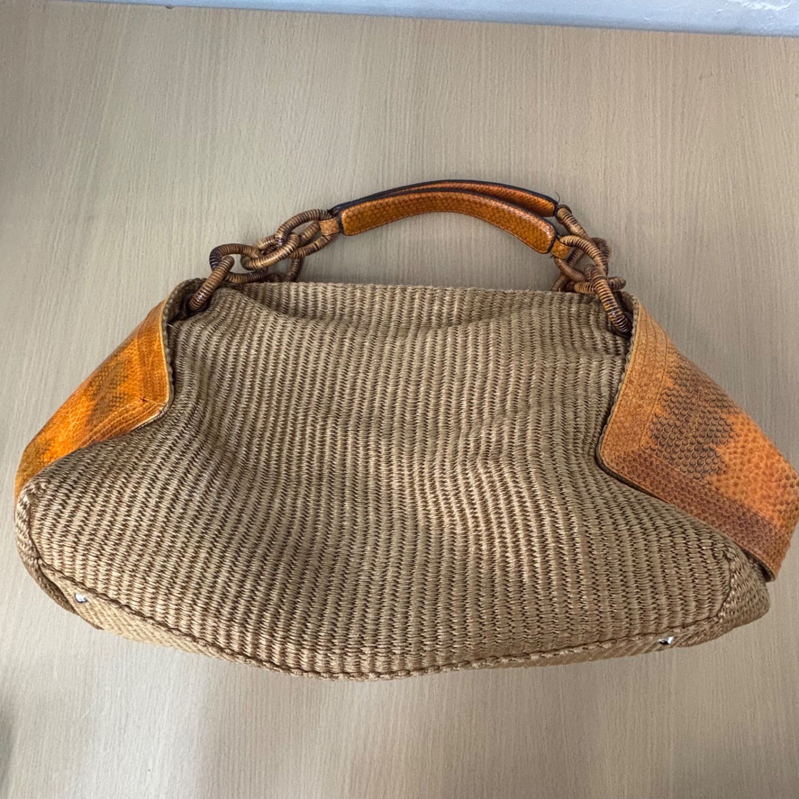 ▪️Salvatore Ferragamo フェラガモ ストロー パイソン ハンドバッグ 