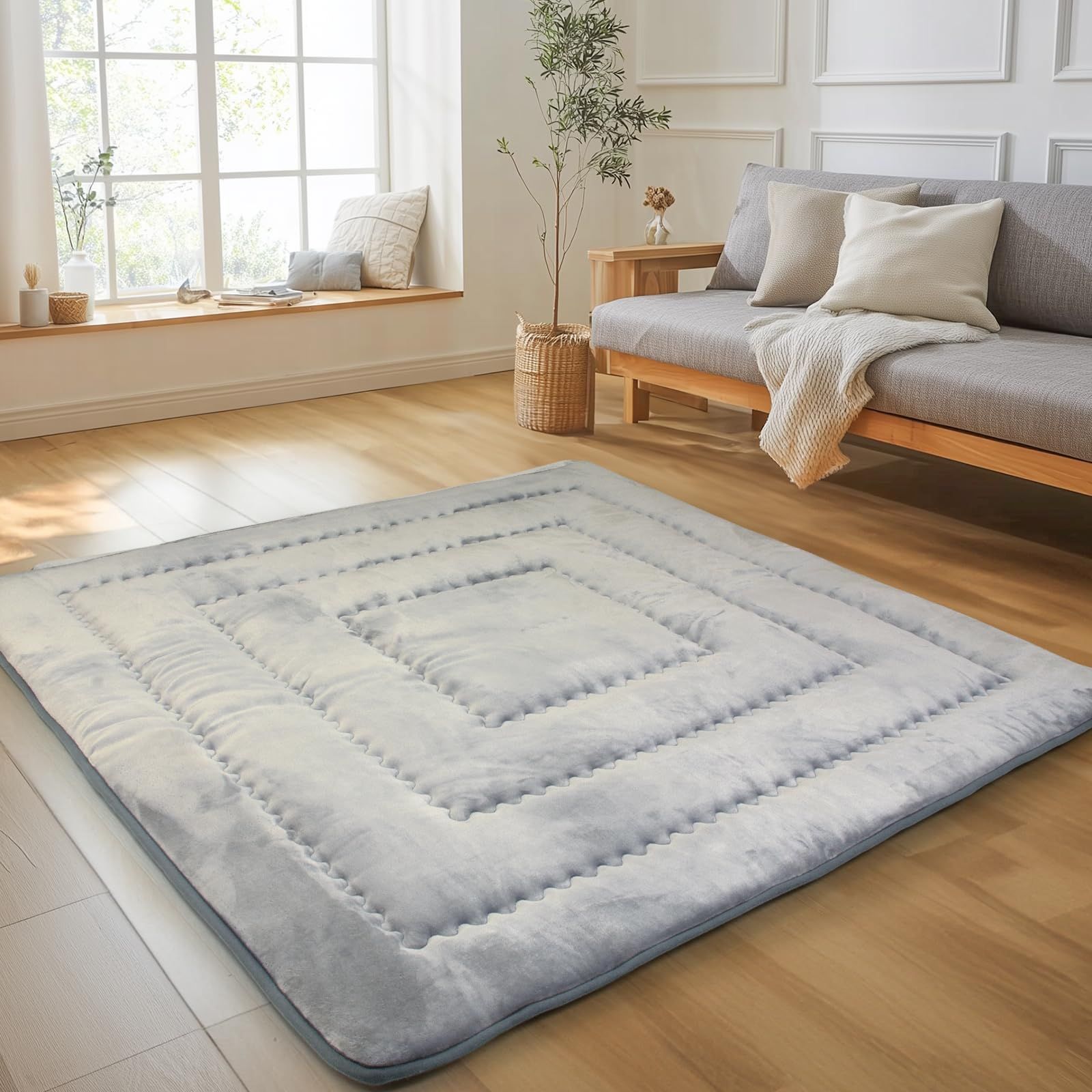 JEMAジェマ こたつ敷き布団 こたつマット こたつ敷き ラグ ラグマット カーペット 厚 厚手 ホットカーペット対応 蓄熱 断熱 正方形 3畳 すべり止め 暖かい ウォーム 冬用 北欧 無地 滑り止め付き ふわふわ リビング グレー 185x185cm