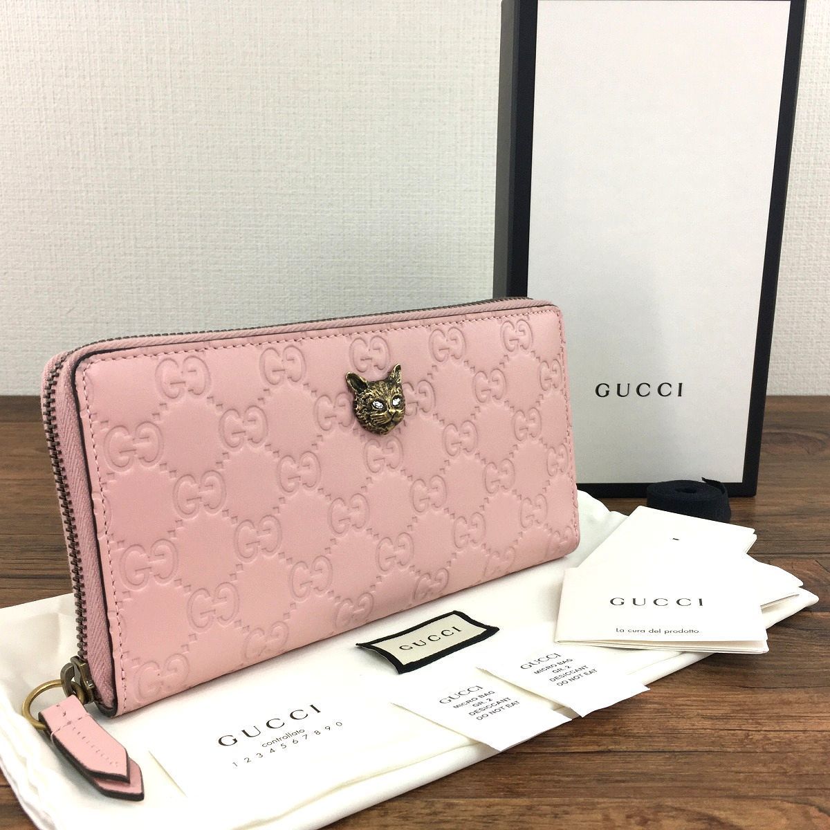 極美品 GUCCI ラウンドファスナー長財布 ピンク 301-