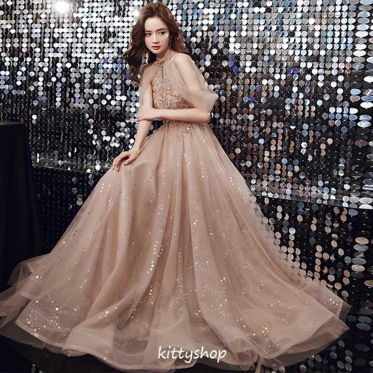 イブニングドレス ホルターネック オフショルダー パーティー