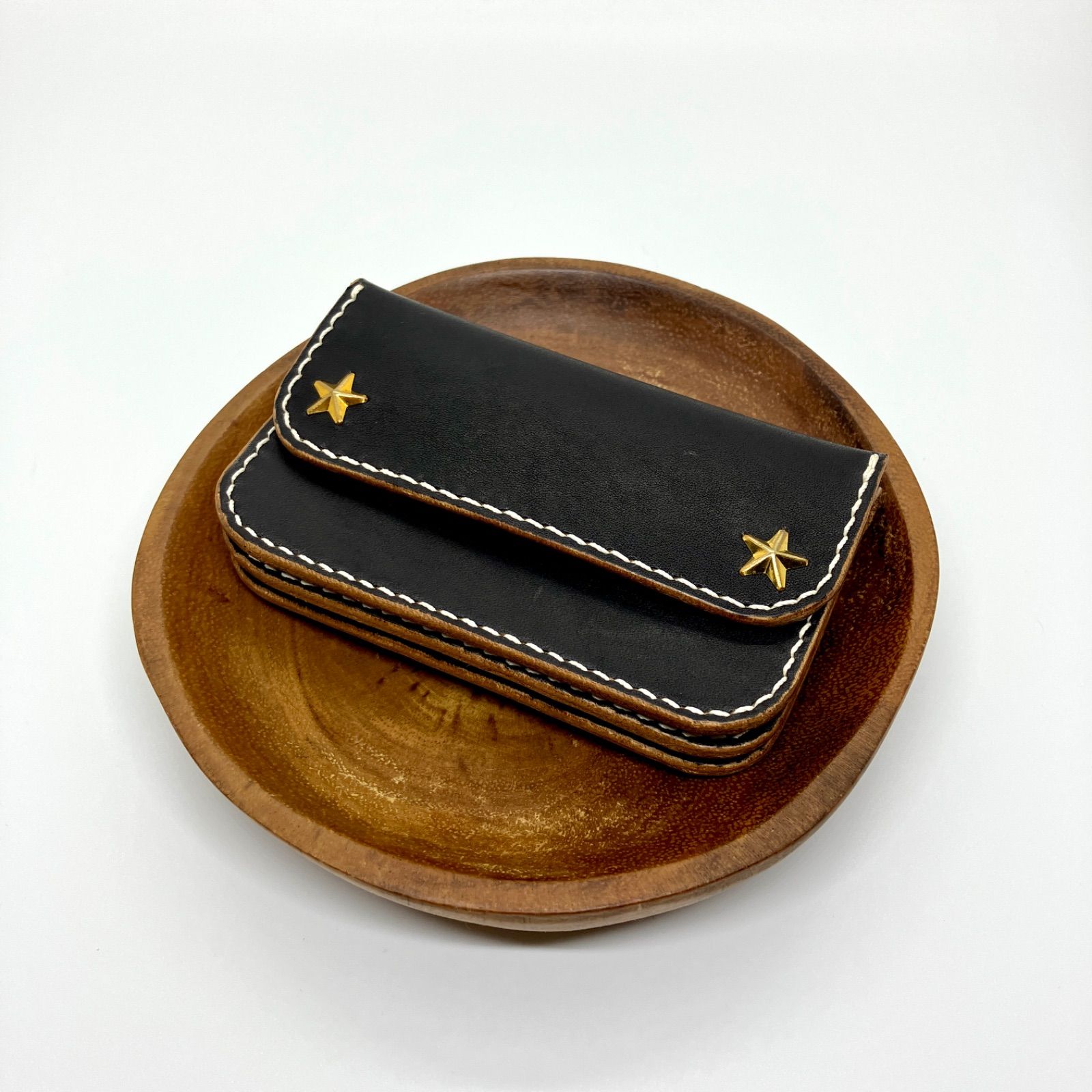 リトルトラッカー 星 国産ヌメ革 茶芯 ブラック 黒 手縫い