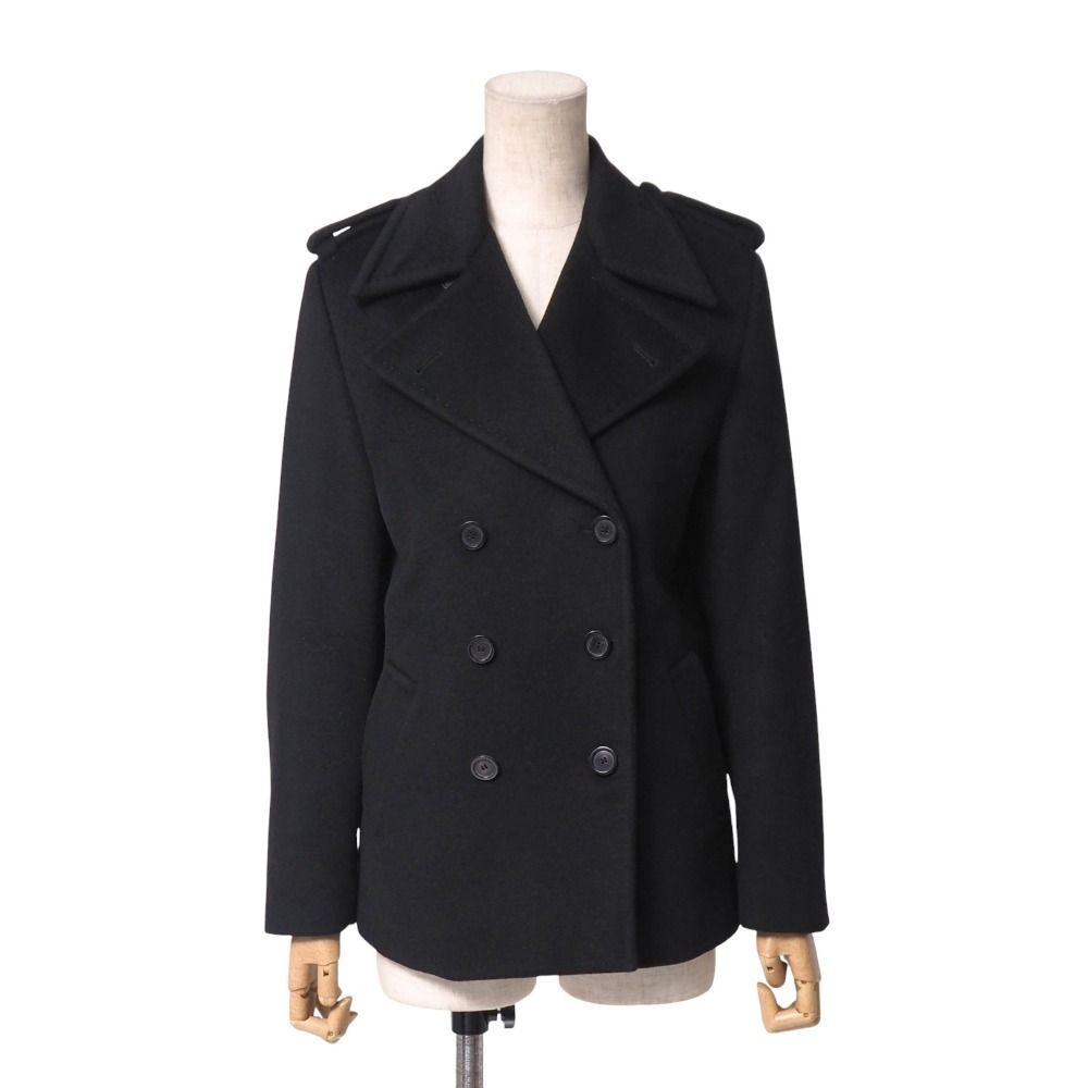 GUCCI ダブルコート Pコート 38 黒 レディース □美品□GUCCI グッチ ピーコート サイズ38 カシミヤ混 ダブルブレスト