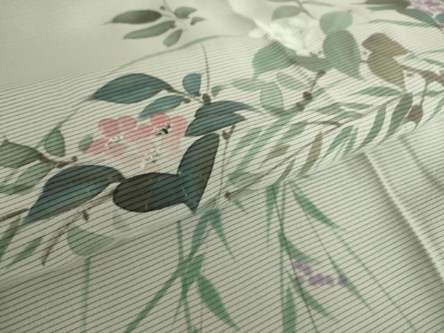 平和屋着物▽訪問着 無双 紗袷 紗×絽 草花文 手描き 黒地 正絹 逸品