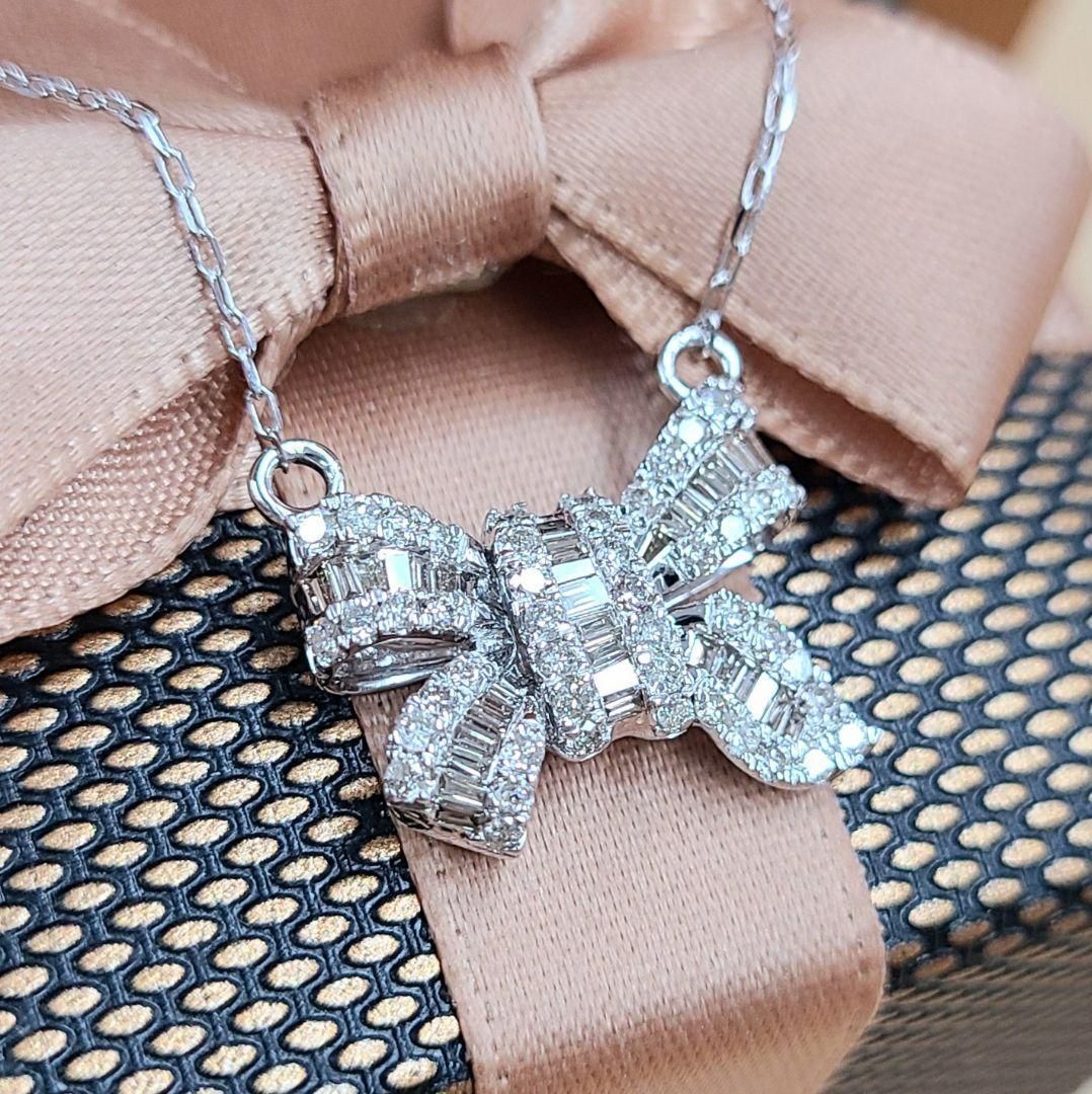 大人可愛い！リボン モチーフ 1ct ダイヤモンド K18 WG リング 鑑別付 大人可愛い！リボン モチーフ 1ct ダイヤモンド K18 WG リング
