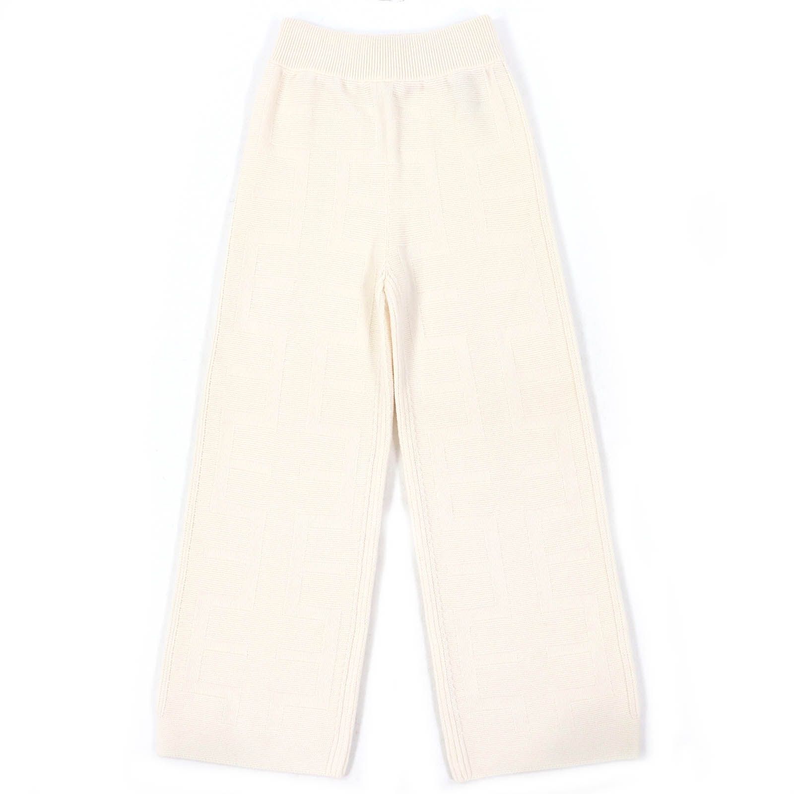 △HERMES エルメス 2H2407DA ウール100％ H柄編み ロング ニットパンツ ボトムス 34 アイボリー イタリア製 レディース