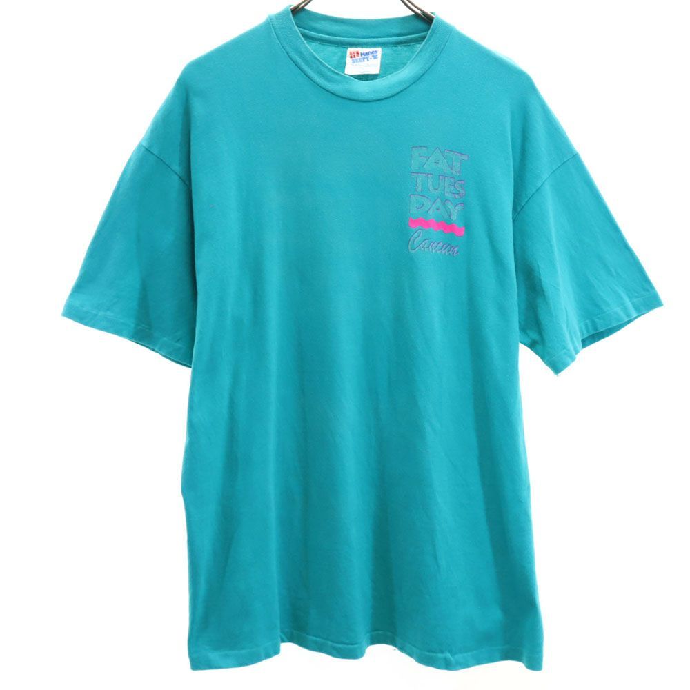 ヘインズ 90s USA製 オールド バックプリント 半袖 Tシャツ L グリーン 