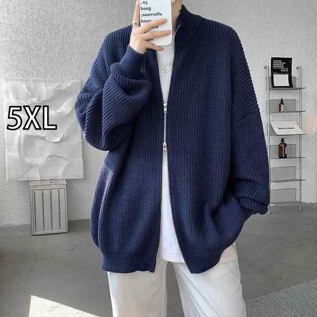 種類42：5XL&frasl;E：ネイビーブルー [5XL]メンズ ファッション 服 男性用 オシャレ シンプル 大人 かっこいい 大きいサイズ ストリート 紳士服 セーター ハイエ アメリカン レトロ ハーフ タートルネック カーディガン カップル  メンズ ファッション 服 男性用