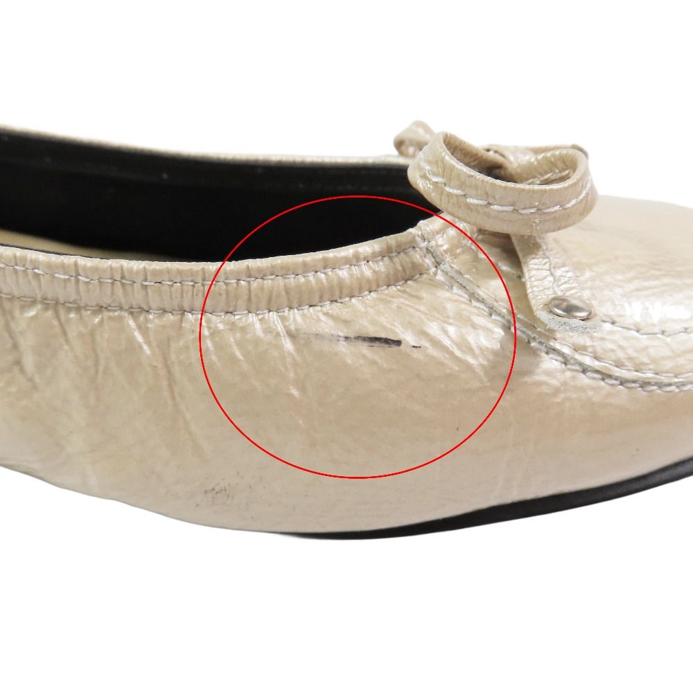 极美品ベージュ×ブラック バレリーナシューズ 23.5cm