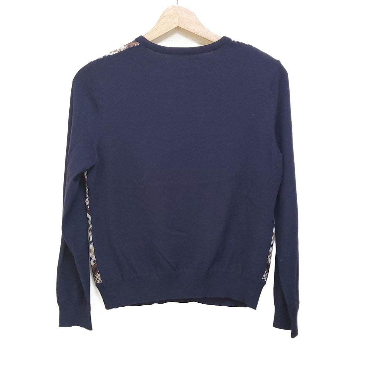 Aquascutum アクアスキュータム カーディガン サイズ9 M レディース - ダークネイビー×アイボリー×マルチ 長袖