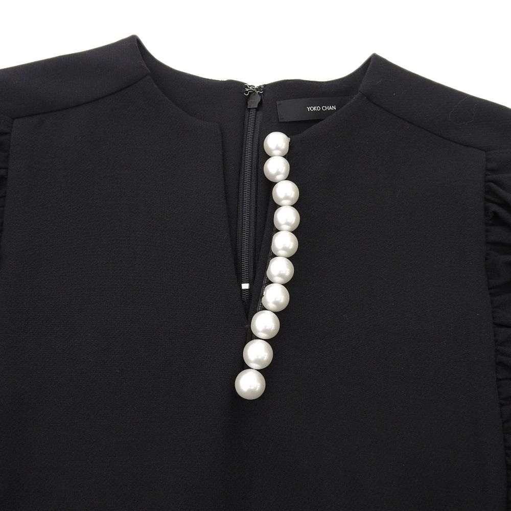 YOKOCHAN ヨーコチャン 美品 ロングスリーブ フリルトリム パール