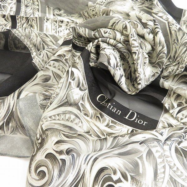 ae クリスチャンディオール Christian Dior スカーフ 黒 グレー 総柄
