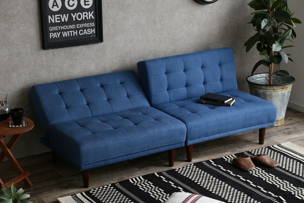 【送料無料】リクライニング式ソファベッド ソファ 3人掛け 3人用 ブルー 布 送料無料】リクライニング式ソファベッド ソファ 3人掛け 3人用 ブルー