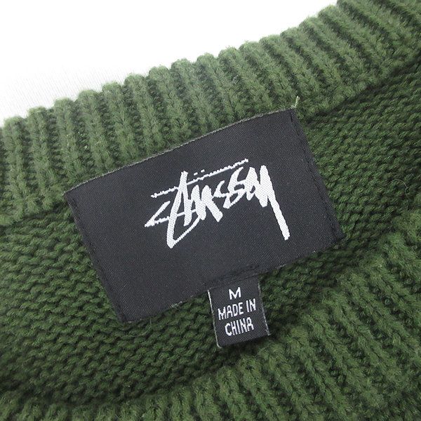 Stüssy ニット　M カーキ Q□メキシコ製□ステューシー/STUSSY ニットセーター□カーキ