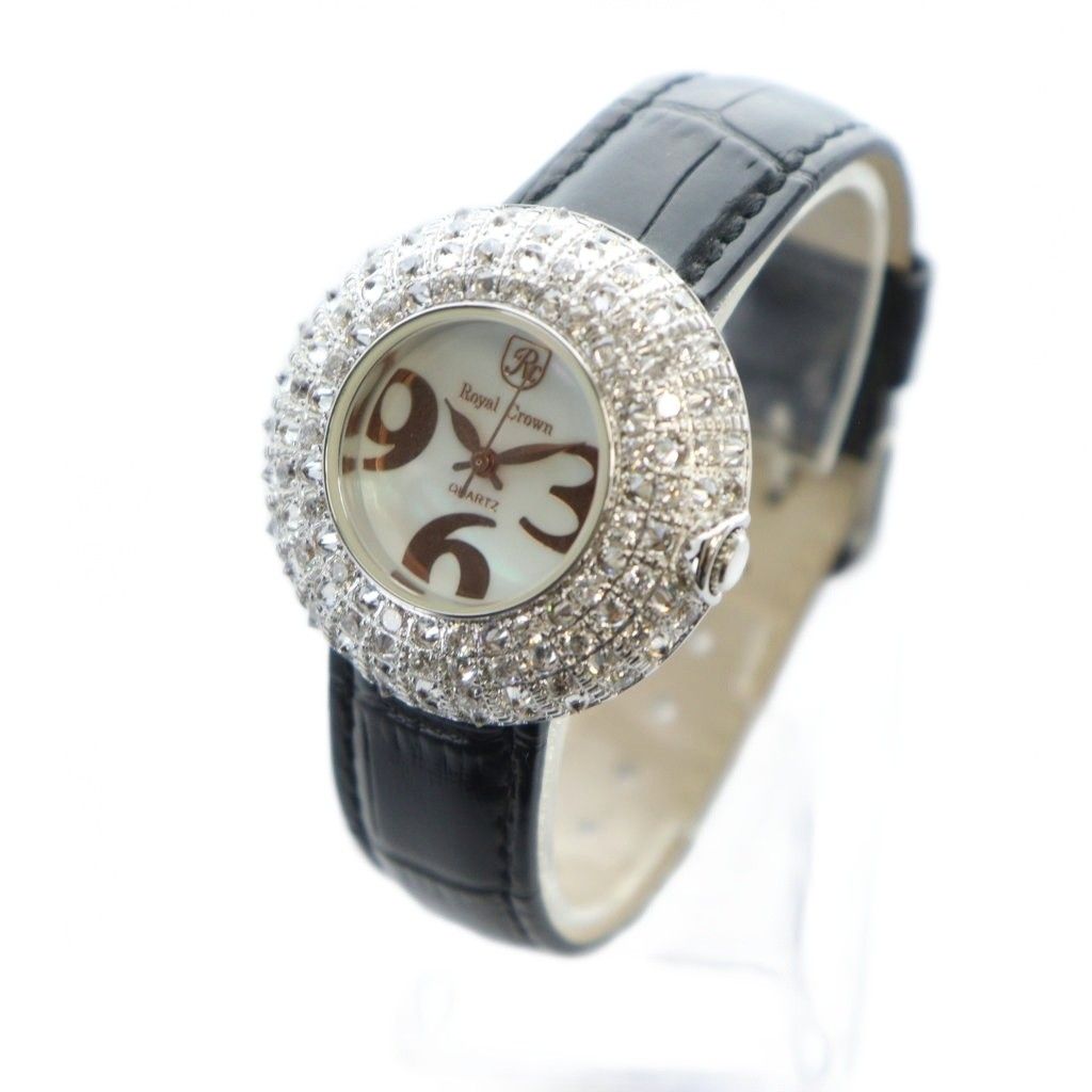 ロイヤル クラウン Royal Crown 腕時計 ウォッチ クォーツ シェル文字盤 ラインストーン シルバー色 GY18 |MQ
