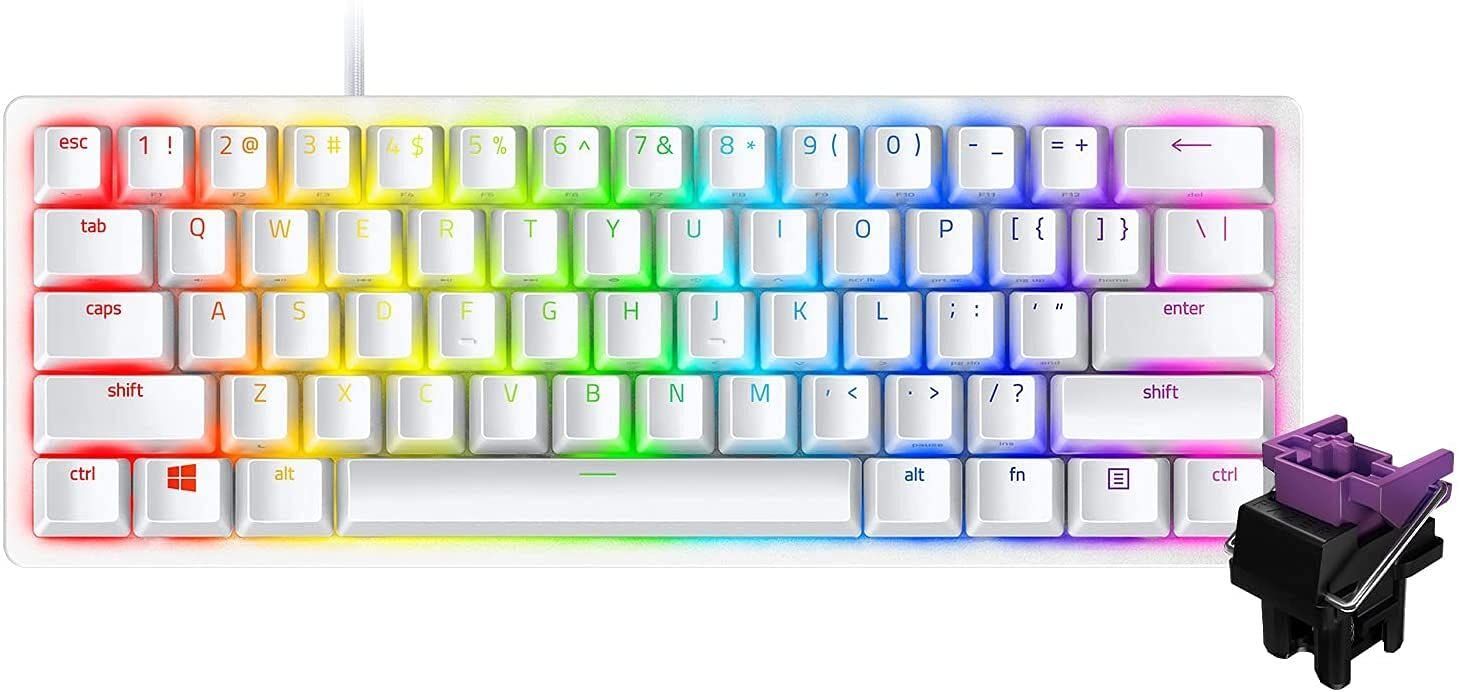 新品 Razer Huntsman Mini 小型 ゲーミングキーボード Mercury White - Clicky Optical Switch 60%レイアウト 光学スイッチ 超高速1.5mm作動 クリッキー触感 Chroma RGB 【日本正規代理店品